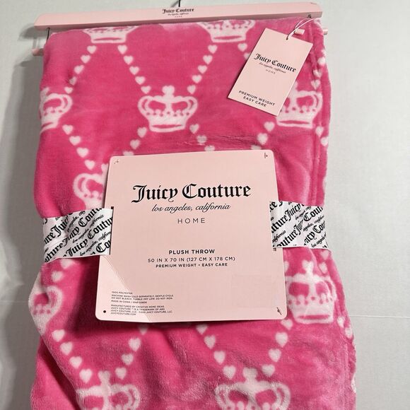 Juicy Couture Crowns Plush Printed Pink & White Throw Blanket 50X70 In - Picture 1 of 9
